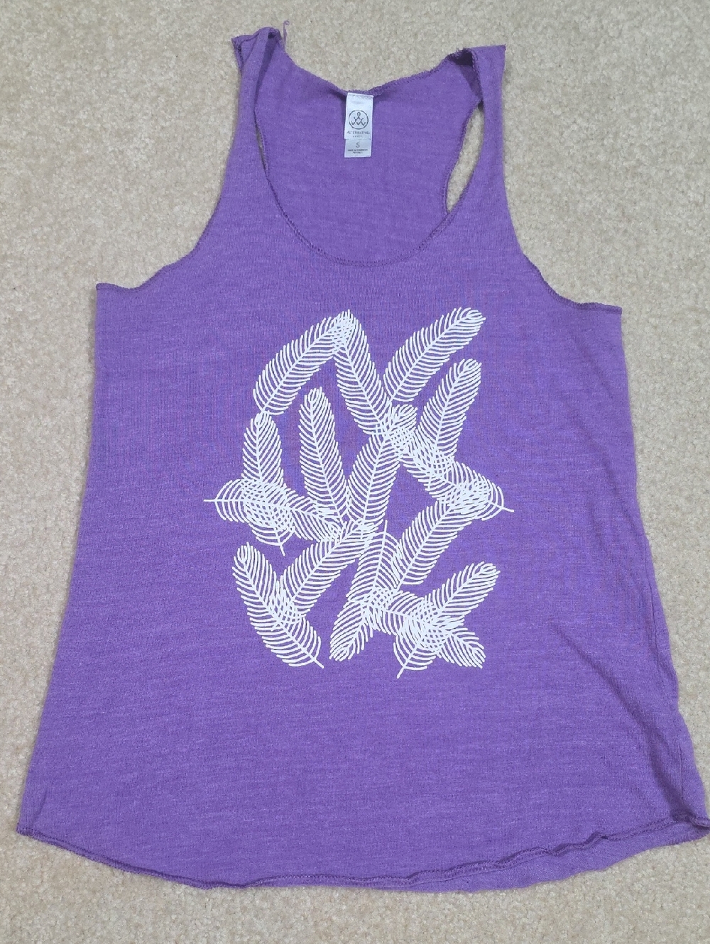 Alternative Apparel Purple Racerback Tank with White Feather Graphic